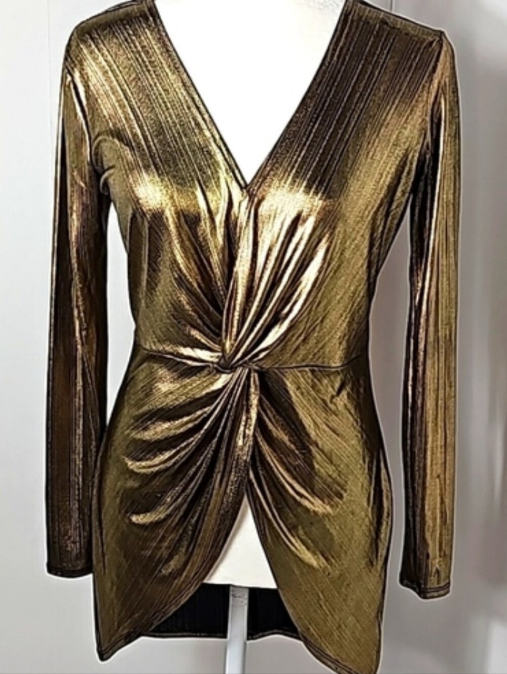 BOLD Elements metallic gold front knot high low blouse New Wuth Tags
